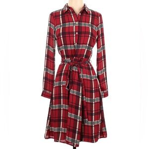 Banana Republic Factory, Red Plaid Long Sleeve Tie Front Dress, US Women's 8.